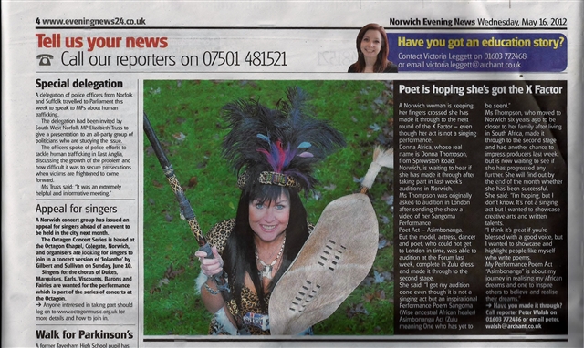 Me featured in Norwich Evening News Newspaper 16th May 2012