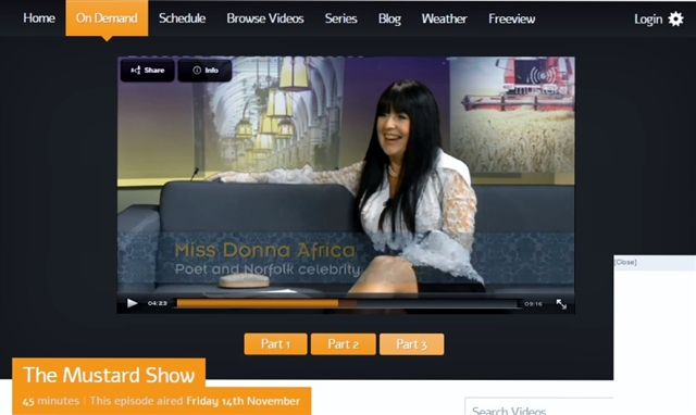 Donna Africa Poet & Norfolk Celeb a TV Guest on Mustard TV 14th Nov 2014