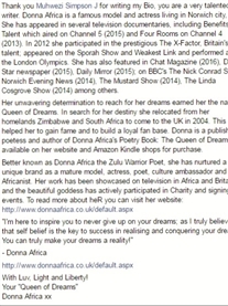 My Bio written by my talented writer friend Muhwezi Simpson J April 2016