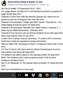 My Film & TV Experience 2012 - 2017 www.donnaafrica.co.uk/cv.aspx