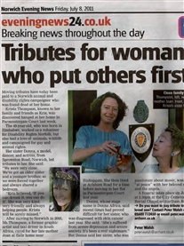 Tribute to My late sister Kris Tribute Norwich Evening News July 8th 2011