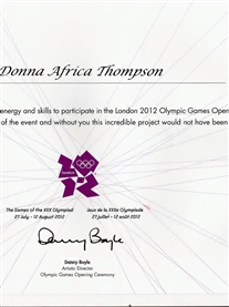 My Certificate from Danny Boyle for my participation in the London 2012 Olympics Opening Ceremony