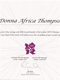 My thank you Certificate for my participation in the London 2012 Closing Ceremony