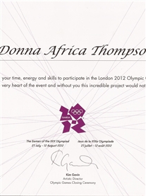 Thank you certificate form Artistic Director of London 2012 Closing Ceremony